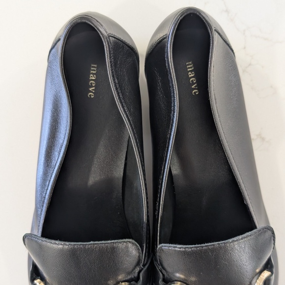 Anthropologie Maeve Horsebit Loafers Women 8 Black Leather Rounded Toe Brazil - Picture 3 of 11